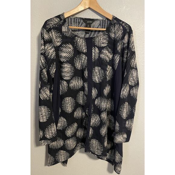 Ali Miles Tunic Womens XL Navy Blue White Abstract Print Handkerchief Hem Top - Picture 1 of 7
